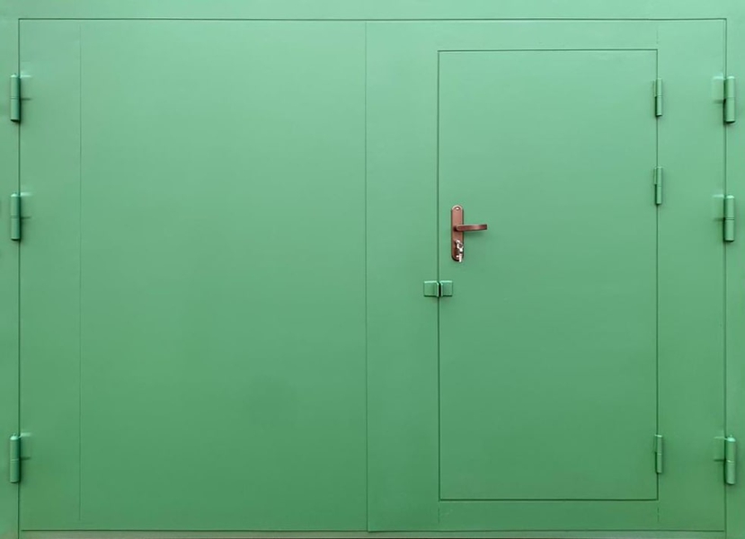 Внешняя сторона Металлические гаражные ворота с калиткой (05)