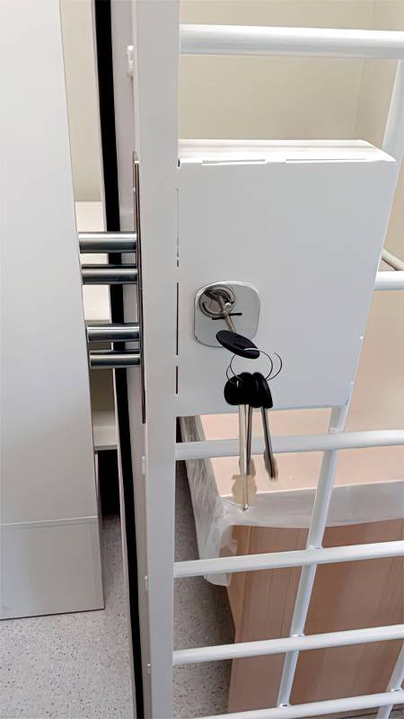 Сувальдный замок на решетчатой двери Сувальдный замок на решетчатой двери